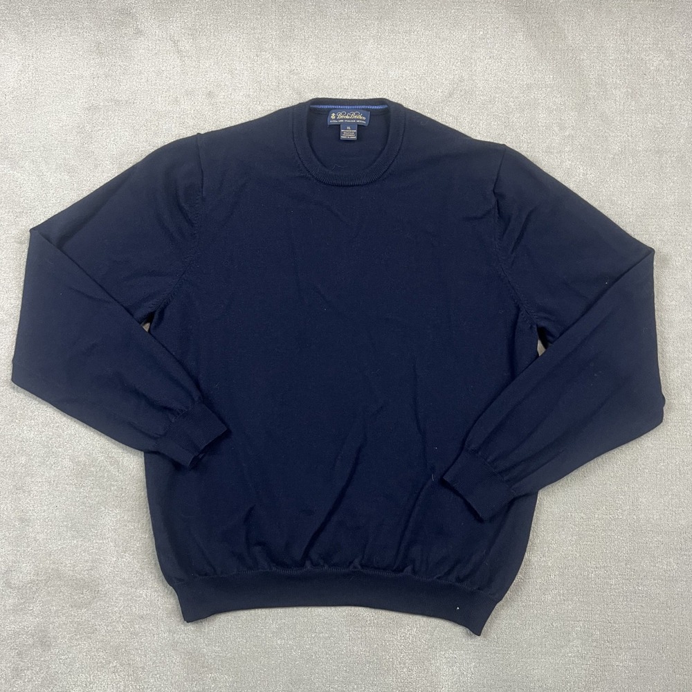 Brooks Brothers Sweater Men XL Navy Blue Extra Fine Italian Merino Wool Pullover